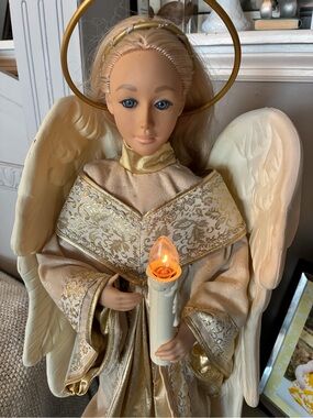 Vintage Angel Figurine Holiday Decor in Gold and Cream